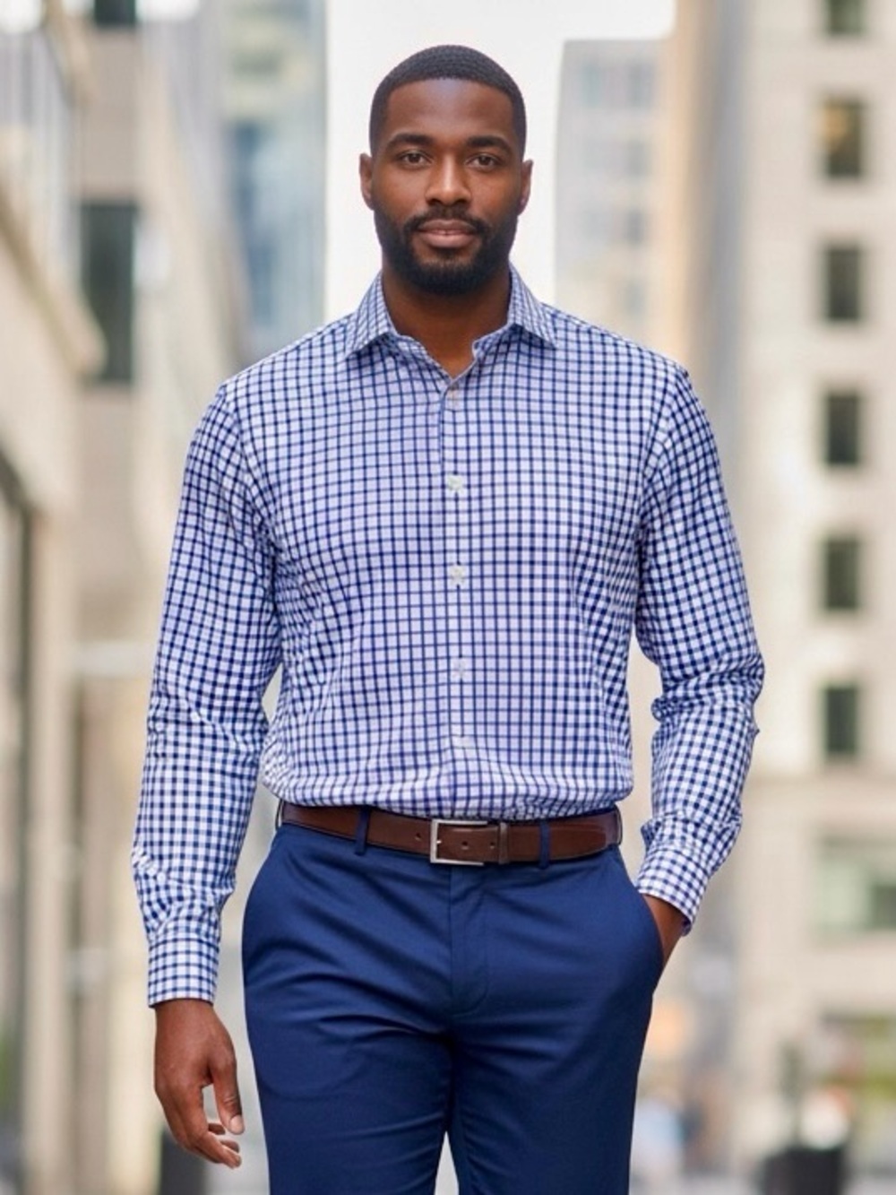 Charles Tyrwhitt Non Iron Classic Fit Blue Windowpane Dress Shirt 16/33